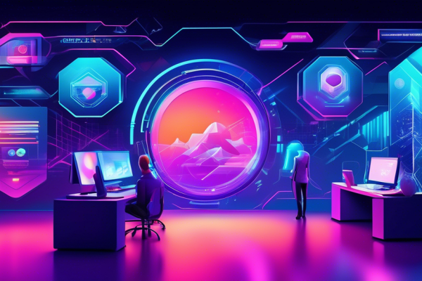 Create a futuristic digital landscape showcasing the best internet security solutions for 2023. Include elements such as secure encrypted shields, innovative firewall systems, AI-driven threat detection, and holographic interfaces. The scene should portray a high-tech, ultra-secure environment with sleek design and vibrant cyber-themed colors.