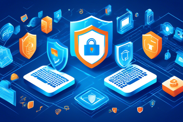 Create a digital illustration depicting Microsoft's advanced Internet Security features. Showcase various elements such as a secure network shield, encrypted data, and protective firewalls. Incorporate icons representing antivirus software, secure browsing, and threat detection. Use a futuristic design style with blue tones to emphasize security and technology.