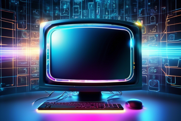 Create an image of a desktop computer surrounded by a glowing shield of light, symbolizing protection. On the computer screen, display icons and symbols representing security software features such as antivirus, firewall, and encryption. The background should have a futuristic design with abstract digital elements to convey advanced technology and internet security.