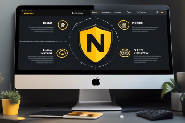 Create an image that showcases the advantages of Norton Internet Security software. Include visuals of a computer screen displaying the Norton interface with features such as virus protection, firewall, and safe browsing highlighted. Surround the screen with icons representing security shields, locked padlocks, data protection symbols, and malware being blocked. The setting should be a modern home office, with a user looking confident and reassured while working. Use a color palette that emphasizes security and trust, with shades of blue and green.