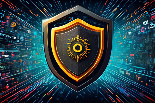 Create an illustrative and detailed digital artwork showcasing two powerful shields labeled Norton Antivirus and Internet Security protecting a computer. The computer should be central in the image with colorful, menacing viruses and cyber threats bouncing off the shields. The backdrop should be a modern, sleek tech environment with lines of code and digital binary numbers floating around, emphasizing cyber protection and security. Use vibrant colors to emphasize the strength and effectiveness of the security measures.