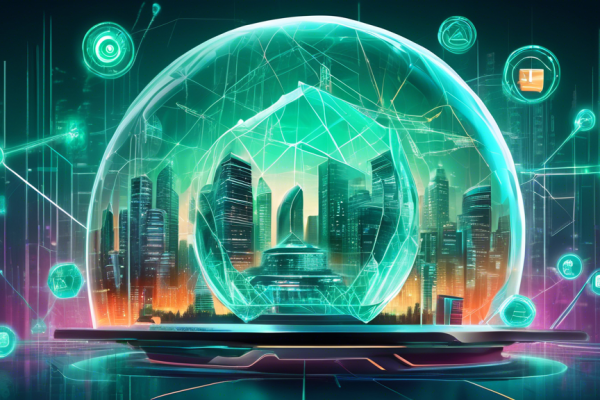 Create a detailed illustration showcasing the effective protection provided by Kaspersky Antivirus and Internet Security. Depict a futuristic cityscape being shielded by a transparent digital dome with vibrant, glowing lines symbolizing cybersecurity. In the background, have multiple cyber threats (like viruses, malware, phishing attempts) trying to penetrate the dome but failing. Include the Kaspersky logo subtly integrated into the design, representing the strong defense mechanism. Add a sense of safety and peace within the dome contrasted by chaos outside to emphasize the product's effectiveness.